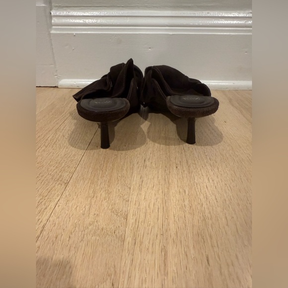Zara Women's Dark Brown Suede Mules with Bow - Picture 4 of 6